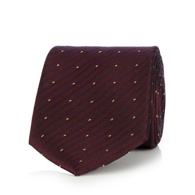 Dark red dotted stripe pure silk tie